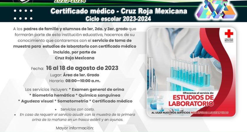 Certificado médico – Cruz Roja Mexicana – Agosto 2023