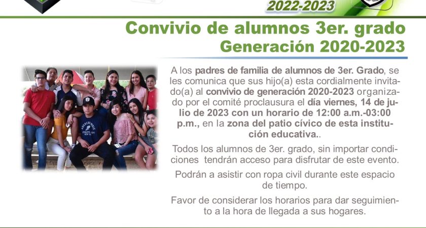 Invitación convivio 3er grado generación 2020-2023