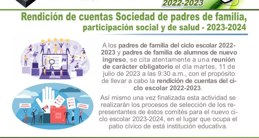 Rendición de cuentas Sociedad de padres de familia, participación social y de salud – 2022-2023