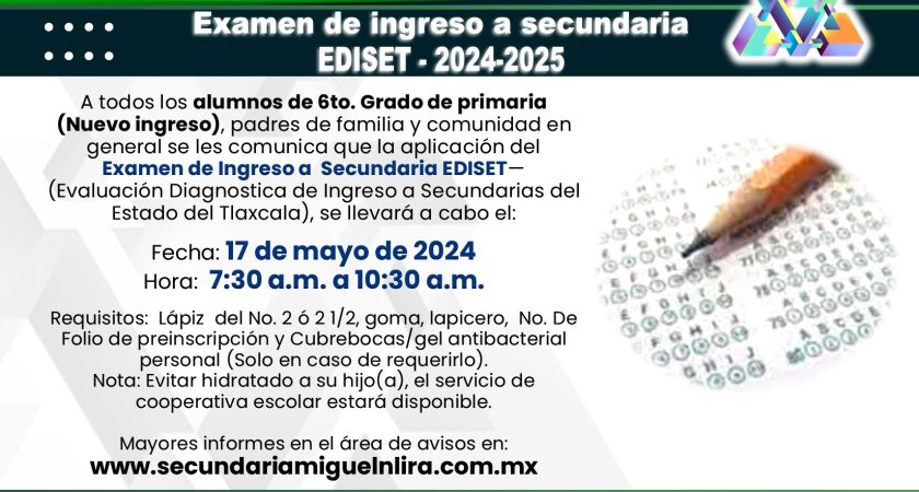 Examen de ingreso a secundaria – EDISET 2024-2025