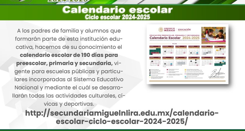 Calendario escolar – Ciclo escolar 2024-2025