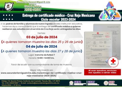 Entrega de certificado médico – Cruz Roja Mexicana 2024-2025