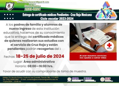 Entrega de certificados médicos pendientes – Cruz Roja Mexicana 2024-2025