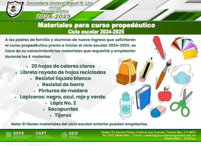 Materiales para curso propedéutico ciclo escolar 2024-2025