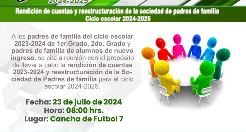 Rendición de cuentas y reestructuración de la sociedad de padres de familia – Ciclo Escolar 2023-2024