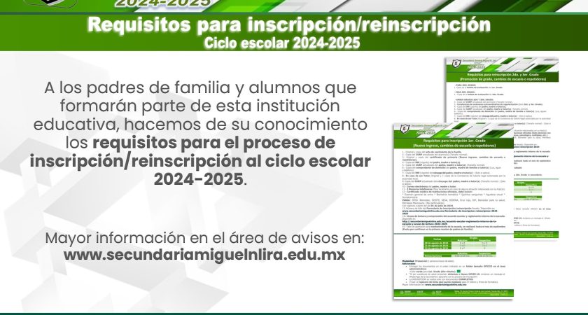 Requisitos para inscripción/reinscripción – Ciclo escolar 2024-2025