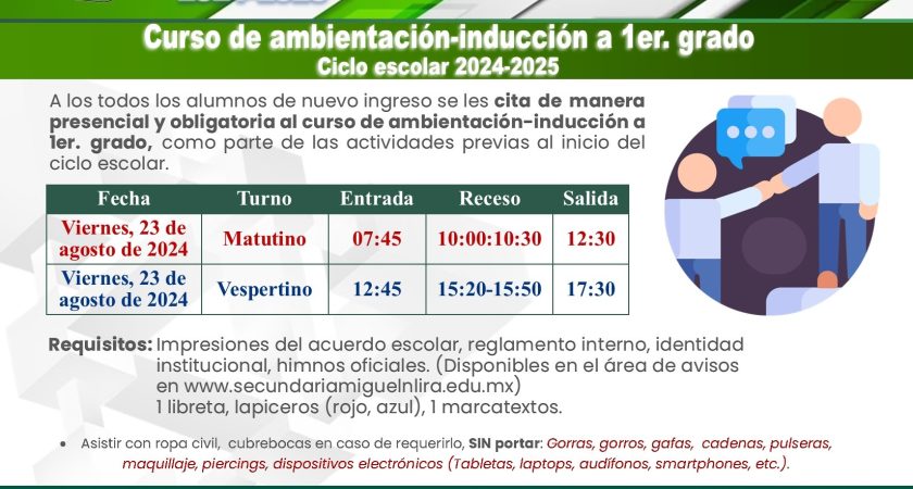 Curso de ambientación-inducción a 1er. grado – Ciclo escolar 2024-2025