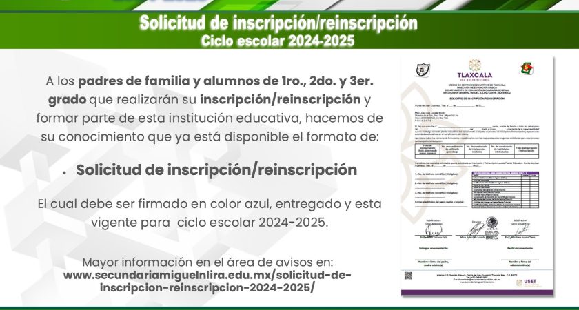 Solicitud de inscripción-reinscripción – Ciclo escolar 2024-2025