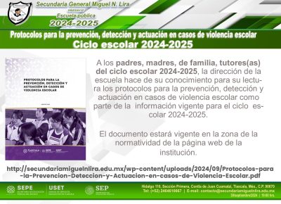 Protocolos para la prevención, detección y actuación en casos de violencia escolar – Ciclo escolar 2024-2025