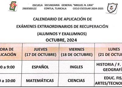 3er. Periodo de exámenes extraordinarios de regularicación Ciclo escolar 2023-2024