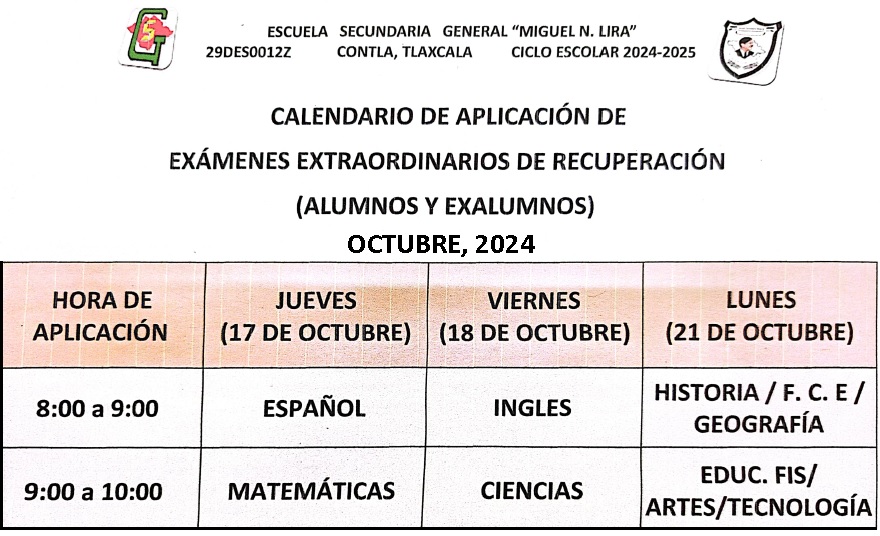 calendario extraordinarios octubre matutino