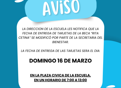Aviso urgente – Entrega de tarjetas beca Rita Cetina