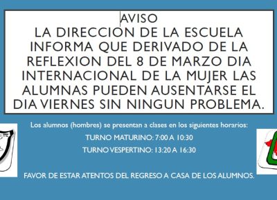 Aviso – Dia de la mujer