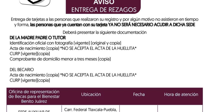 Aviso – Entrega de rezagos