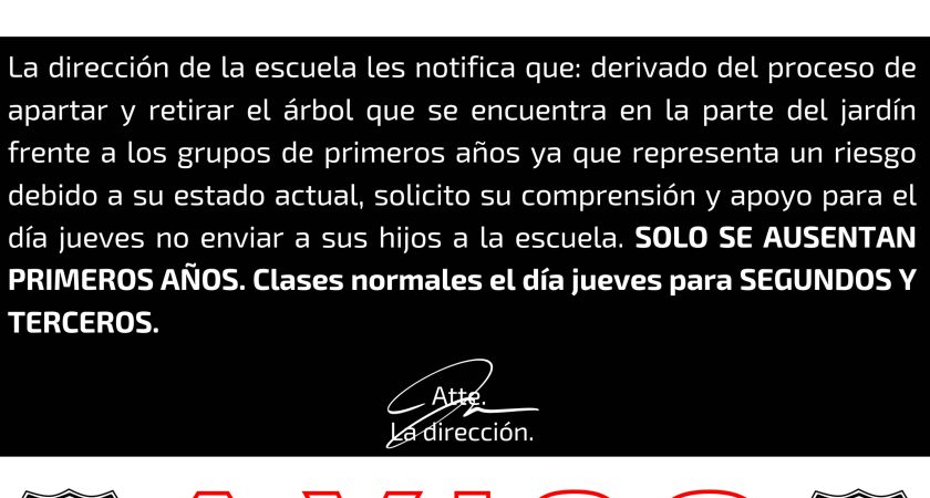 Aviso – Mantenimiento 1er. grado