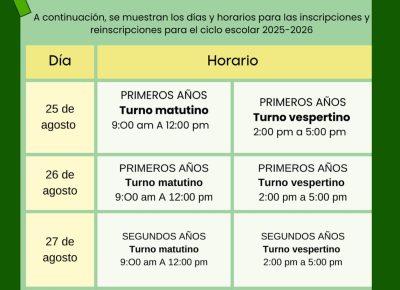 Aviso – Fechas para inscripciones y reinscripciones 2025-2026