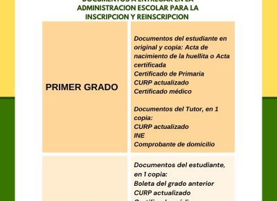 Aviso importante – Documentos para inscripciones/reinscripciones ciclo escolar 2025-2026