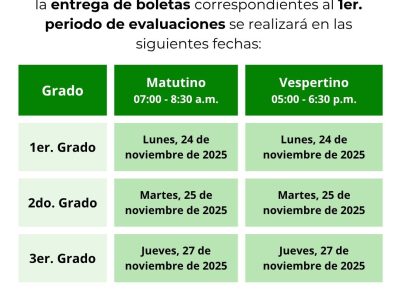 Entrega de boletas 1er. Periodo de evaluación – 2025-2026