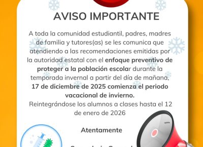 Aviso importante – Periodo vacacional de invierno 2025