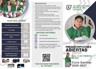 Preinscripciones abiertas – 03 al 13 de febrero de 2026 – Ciclo Escolar 2026-2027