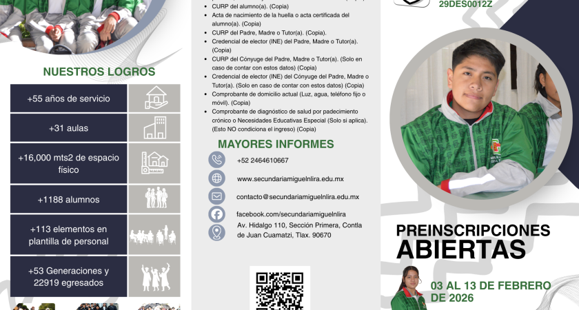 Preinscripciones abiertas – 03 al 13 de febrero de 2026 – Ciclo Escolar 2026-2027