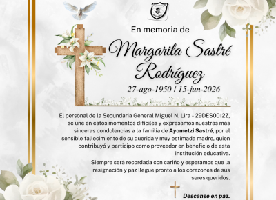 En memoria de Margarita Sastré Rodríguez (27-ago-1950 / 15-jun-2026)