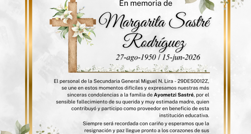 En memoria de Margarita Sastré Rodríguez (27-ago-1950 / 15-jun-2026)