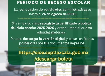 AVISO IMPORTANTE – PERIODO DE RECESO ESCOLAR